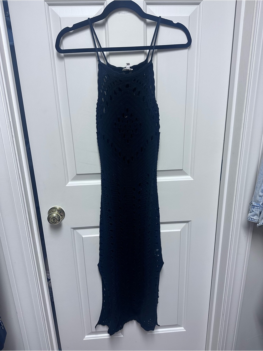 aerie Black Crochet Maxi Dress with Double Spaghetti Straps